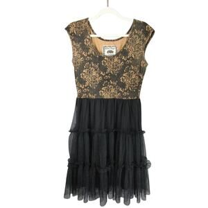 Effies Heart Dress Womens M Black Tulle Casual Cap Sleeve Stretch